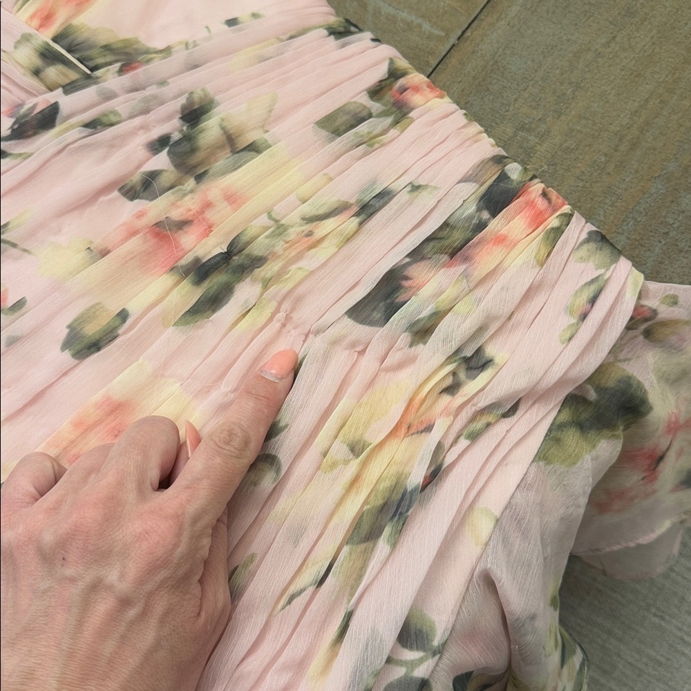 IEENA FOR MAC DUGGAL
Light Pink Floral Print Asymmetrical Ruffle Hem Dress - Picture 4 of 15